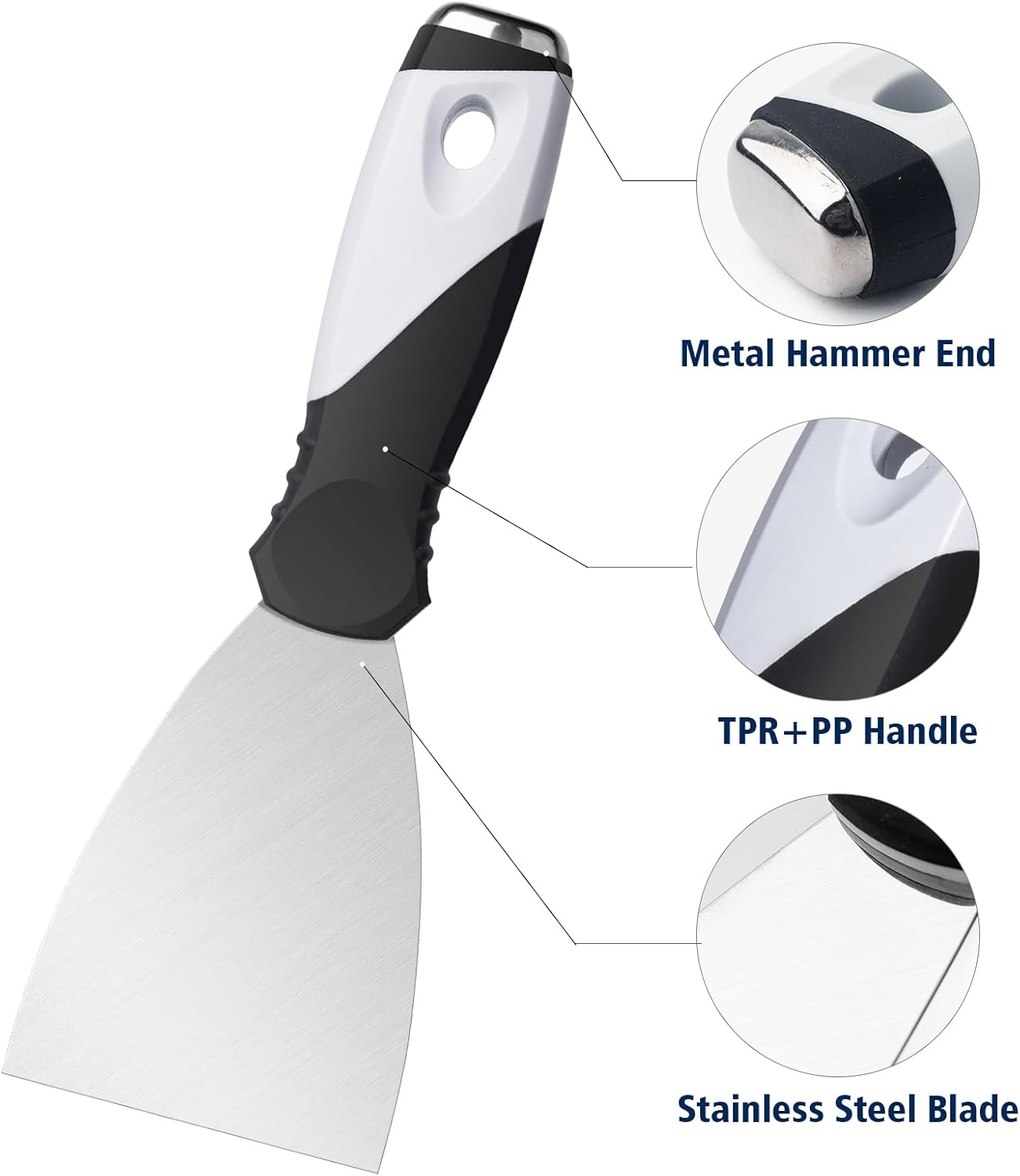 Mister Rui Putty Knife Set, 3" 5" 6" Paint Scrapers, Paint Tools, Small Metal Putty Knife Scraper Tool for Wood, Stainless Steel Paint Scraper with Hammer End