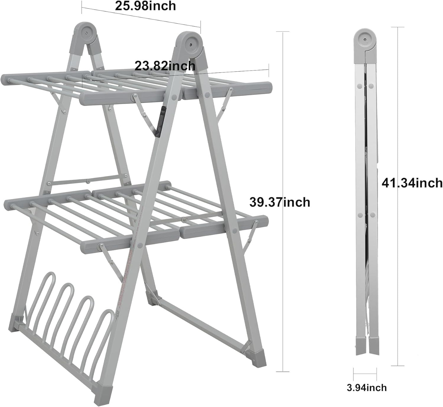 Electric Heated Clothes Drying Rack,Foldable Heated Garment Dryer with Timer Shut-Off Laundry Rack for Clothes Shoes Socks,Aluminum Alloy,Silvery Gray,Plug & Play,(39.37x25.98x23.82in)
