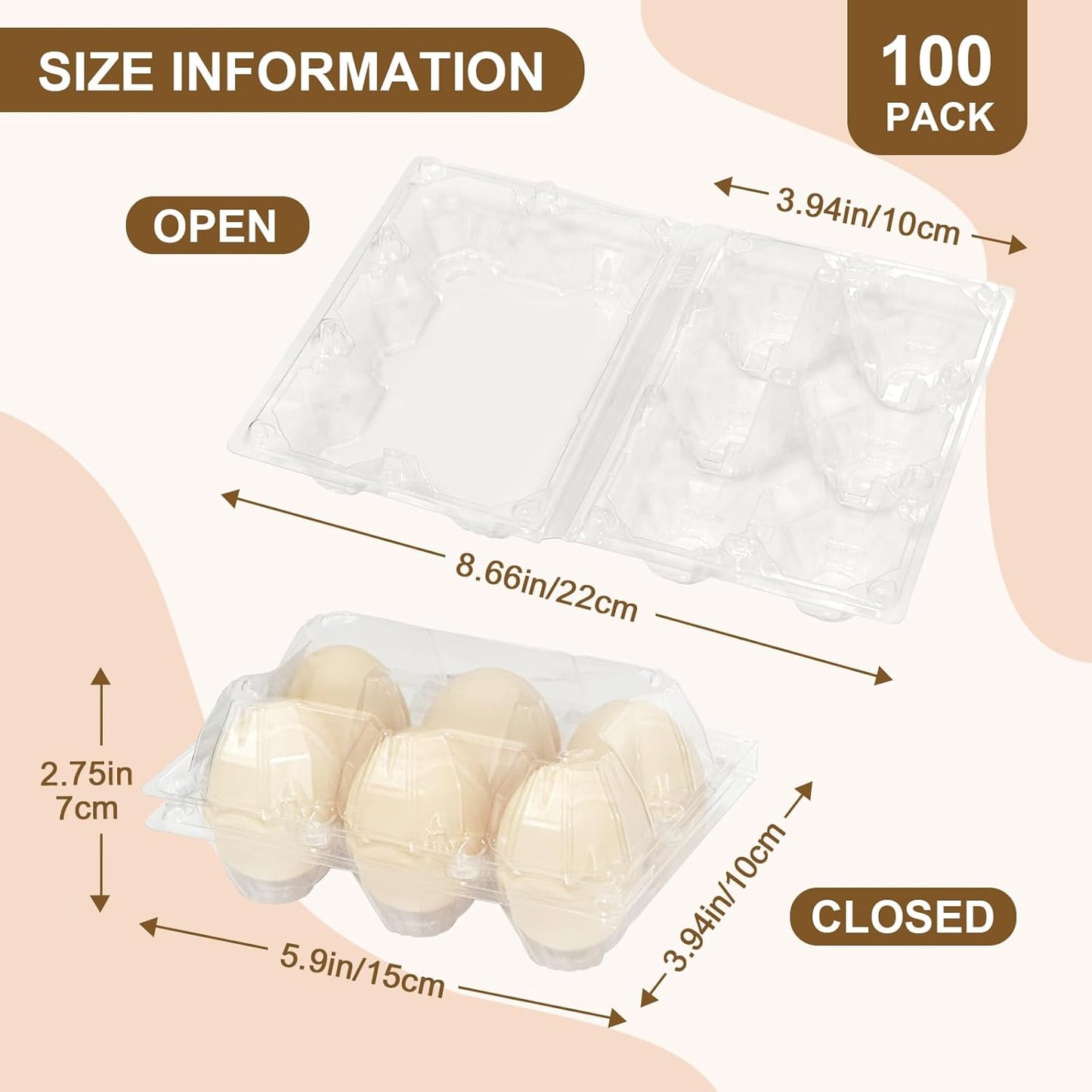 100 Pack Egg Cartons 6 Count - Medium Egg Cartons Cheap Bulk - Half Dozen Egg Carton for Farmers Market, Kitchen Organization and Storage