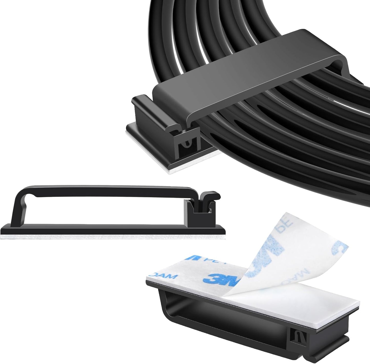 XHF 100 PCS Self Adhesive Cable Clips(L) Black,Wire Clips Cable Management Wire Organizer Cord Holder for Under Desk, Car, Wall, TV PC Ethernet Cable