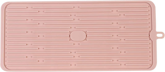 Dish Drying Mat,Large Silicone Drying Mat,Silicone Kitchen Countertop Drying Mat for Pots, Pans, Glassware, Silverware (Pink)