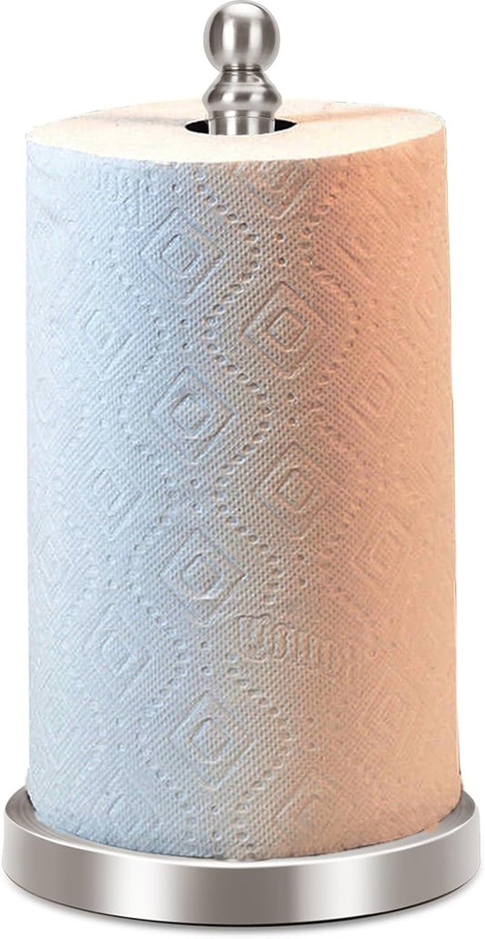 Paper Towel Holder Countertop with Weighted Base, One-Handed Design No Tipping Over, Stainless Steel Paper Towel Holder Stand in Brushed Nickel Finish