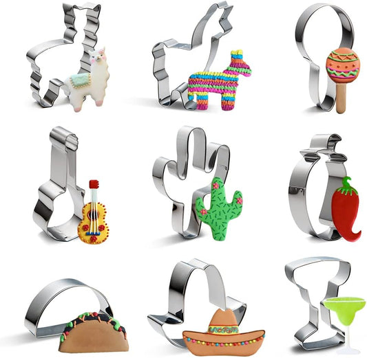 Cinco de Mayo/Mexican Fiesta Pinata Cookie Cutters Stainless Steel Cake Tool DIY Pastry Decorating (9pcs)