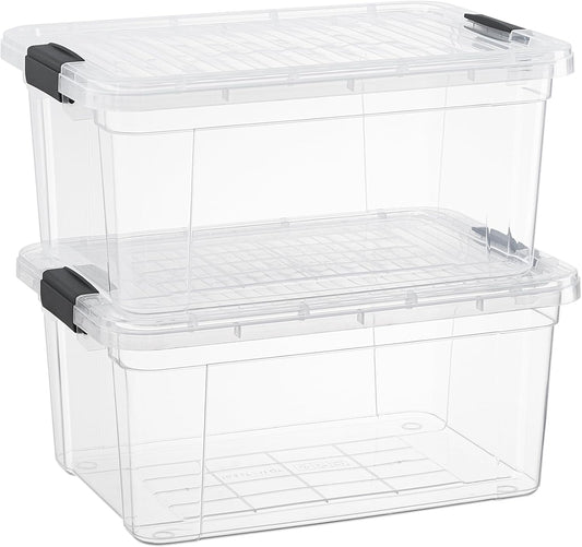 Superio Clear Storage Boxes with Lids, 11 Quart Plastic Container Bins for Organizing, Stackable Crates, BPA Free, Non Toxic, Odor Free, Organizers for Home, Office, School, and Dorm