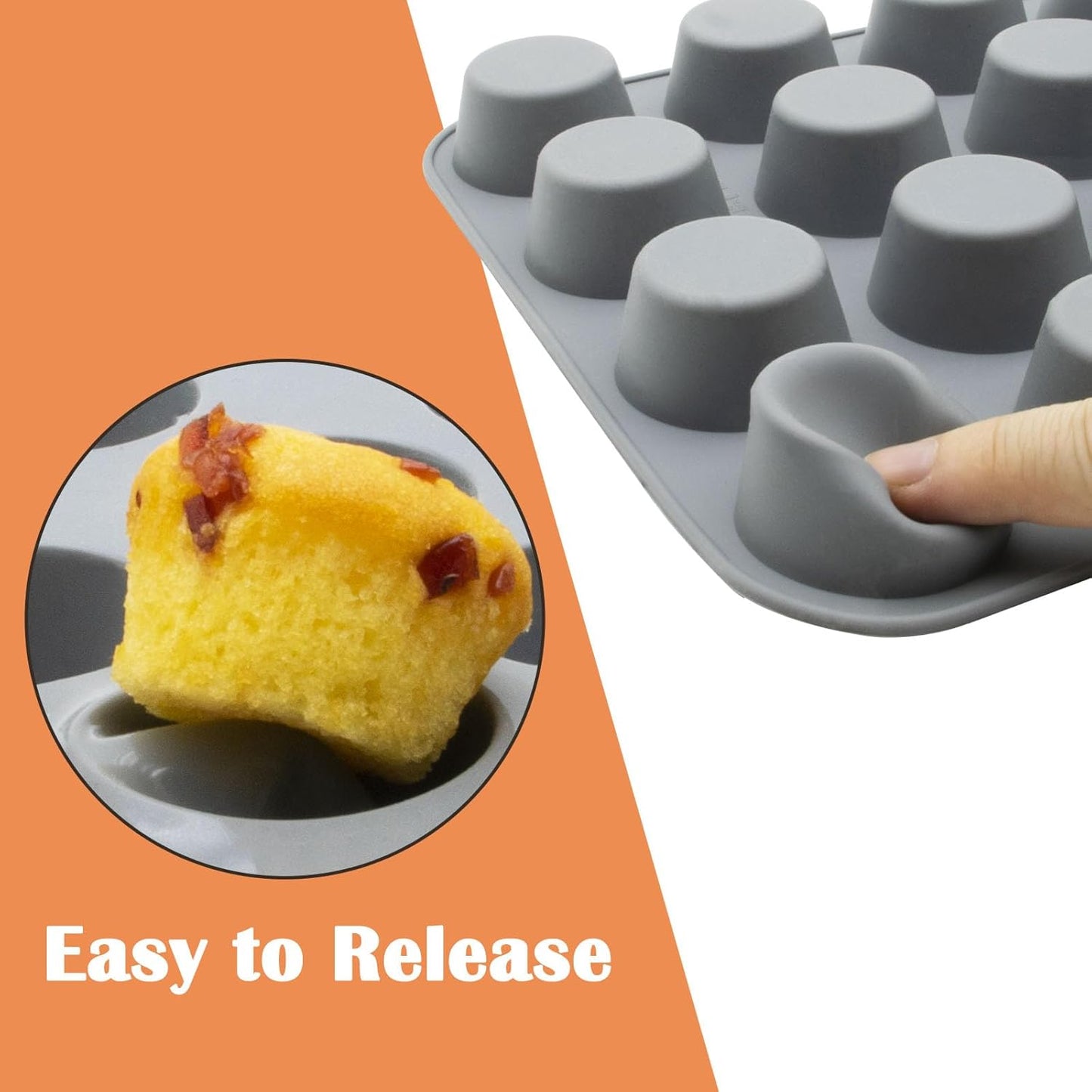 24 Cups Silicone Mini Muffin Pan Set, Nonstick Mini Cupcake Pans, BPA Free Small Muffin Tin for Baking, Set of 2 (Grey+Grey)