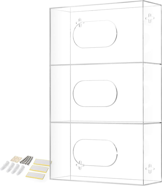 Storage Standard Triple Glove Box Holder Wall Mount Glove Dispenser - Disposable Glove Holder Wall Mount Glove Station for Medical Gloves, Multipurpose Kitchen Gloves Holder - 16.5 x 10 x 3.5 Inches