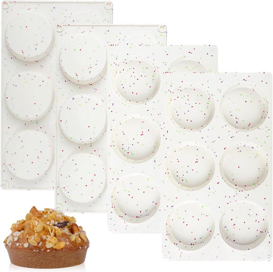 CAKETIME Muffin Top Pan, Silicone Egg Molds for Breakfast Sandwiches 3 Inch Round Baking Pan for Oven English muffins, Whoopie Pies, Corn Bread, Egg bites, Tarts 4 Pack Confetti