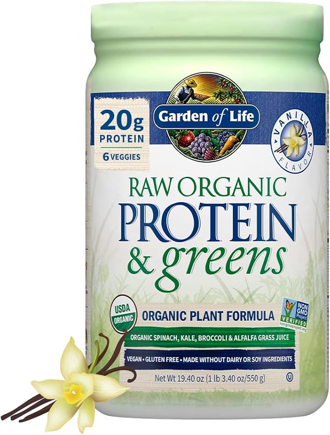 Garden of Life Raw Organic Protein & Greens Vanilla - Vegan Protein Powder for Women and Men, Plant and Pea Proteins, Greens & Probiotics, Gluten Free Low Carb Shake Made Without Dairy 20 Servings