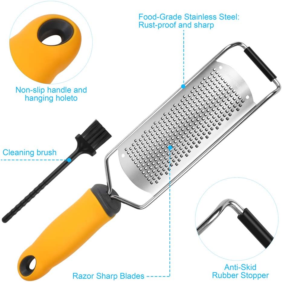 Pro Zester Grater, Lemon Zester, Parmesan Zester, Chocolate, With Razor-Sharp Stainless Steel Blade, Protective Cover and Cleaning brush, Dishwasher Safe, by Nspring