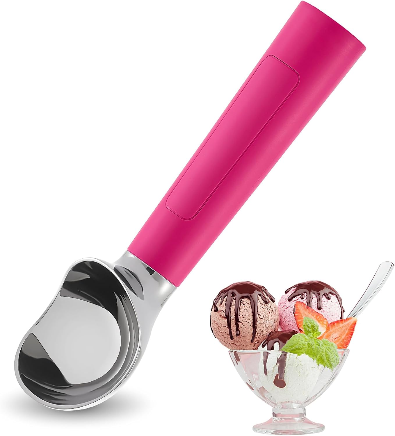 Heated Ice Cream Scoop Rechargeable, Electric Warming Ice Cream Scooper with LED Display, Heats to 158°F for Hard Ice Cream, Easy for Seniors & Kids, IP67 Waterproof (Hot Pink, 2oz)