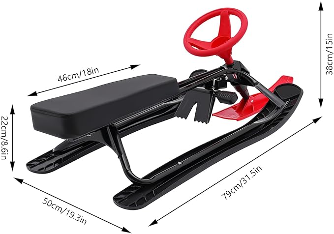 Snow Racer Sled, Ski Sled Slider Board with Steering Wheel, Twin Brakes, Anti-Slip Pedal, Snow Sled for Kids