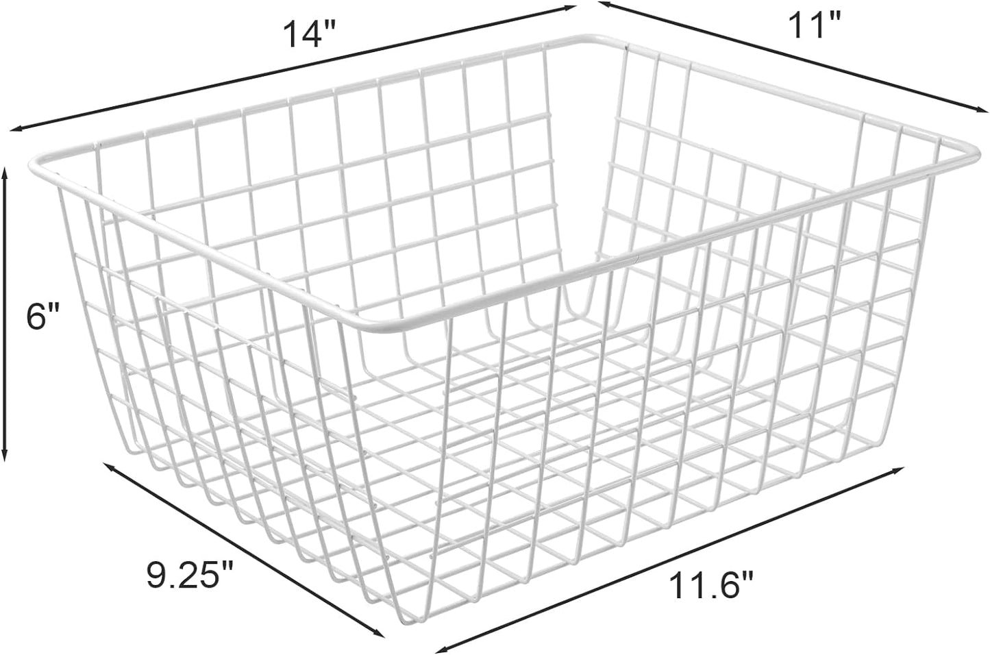 14" Upright Freezer Storage Baskets, White Wire Storage Bins Large Bakset for Freezer, Pantry, Bathroom Organizing, Set of 4