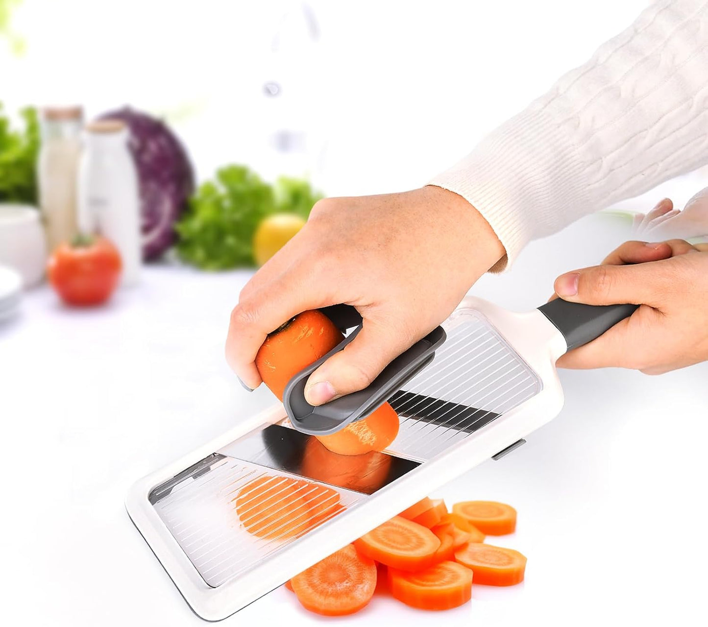 Mandoline Slicer for Kitchen, Adjustable Stainless Steel Blade, Vegetable Slicers, Slicer Vegetable Cutter with NO-slip Grip, Gray