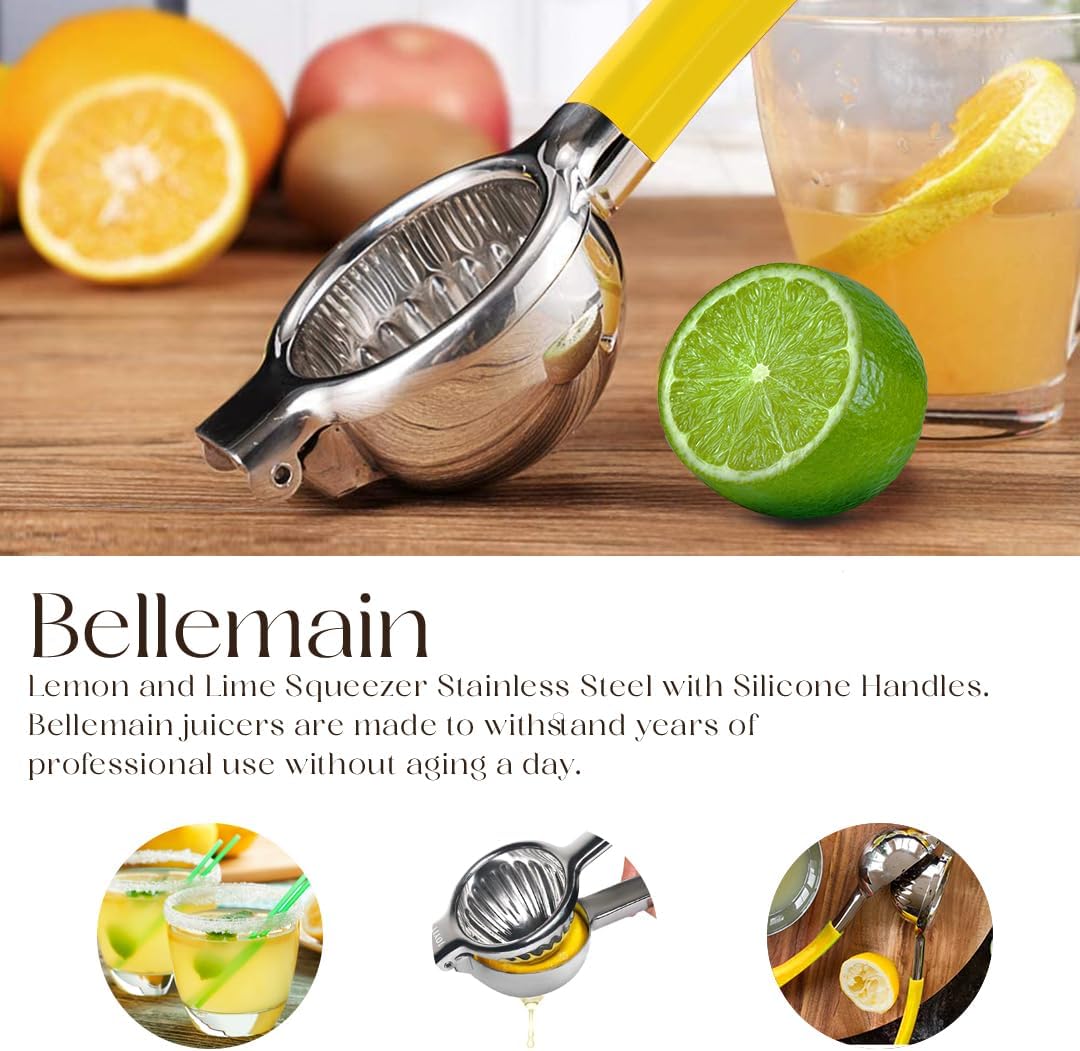 Bellemain Citrus Juicer | Metal Lemon Squeezer | Lime and Lemon Juicer Stainless Steel with Silicone Handles | Manual Juicer, Citrus Squeezer, Hand Held Juicer | Bar Juicer for Bartender (Yellow)
