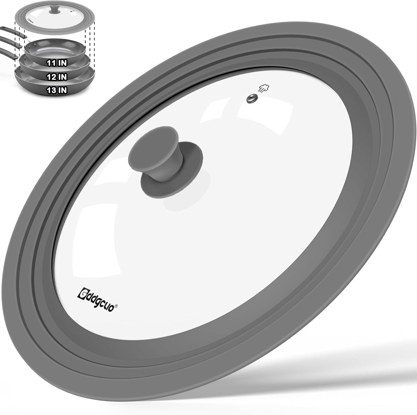 Universal Pan Lids, Silicone Pot lids for Pots, Pans & Skillets - Fits 11", 12" & 13" Diameter Cookware, Replacement Frying Pan lid, Dishwasher Safe (Grey)