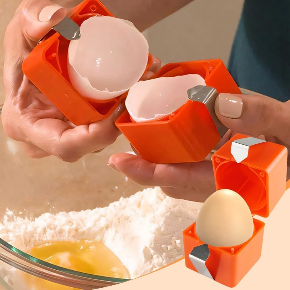 Egg Shell Opener Remover, Eggs Peeler Separator for Boiled and Raw Eggs, Stainless Steel Eggshell Cutter Kitchen Tools for Cooking and Breakfast Prep (Orange Square, 2 Pcs)