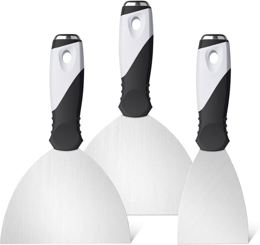 Mister Rui Putty Knife Set, 3" 5" 6" Paint Scrapers, Paint Tools, Small Metal Putty Knife Scraper Tool for Wood, Stainless Steel Paint Scraper with Hammer End