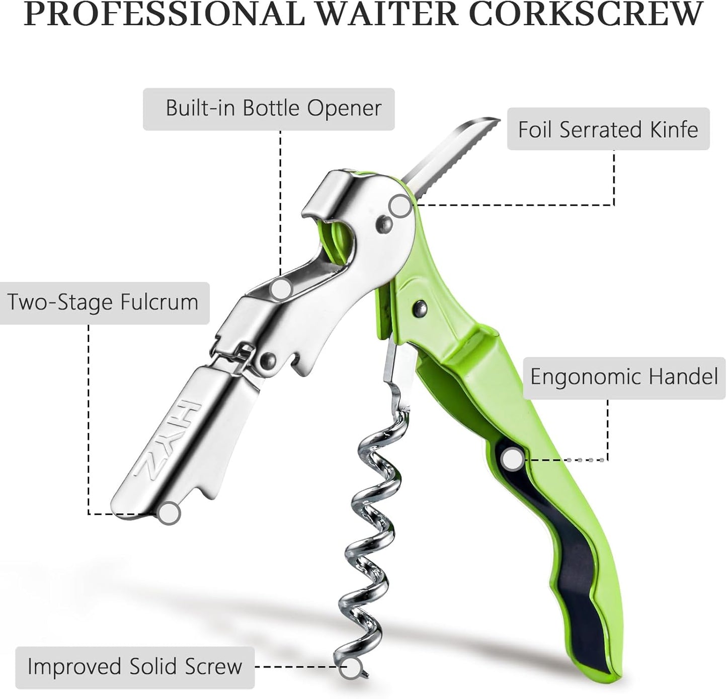 HYZ 2-Pack Wine Opener Waiter Corkscrew, Professional Wine Key for Servers, Bartender with Foil Cutter, Manual Wine Bottle Opener Double Hinged (Cyan)