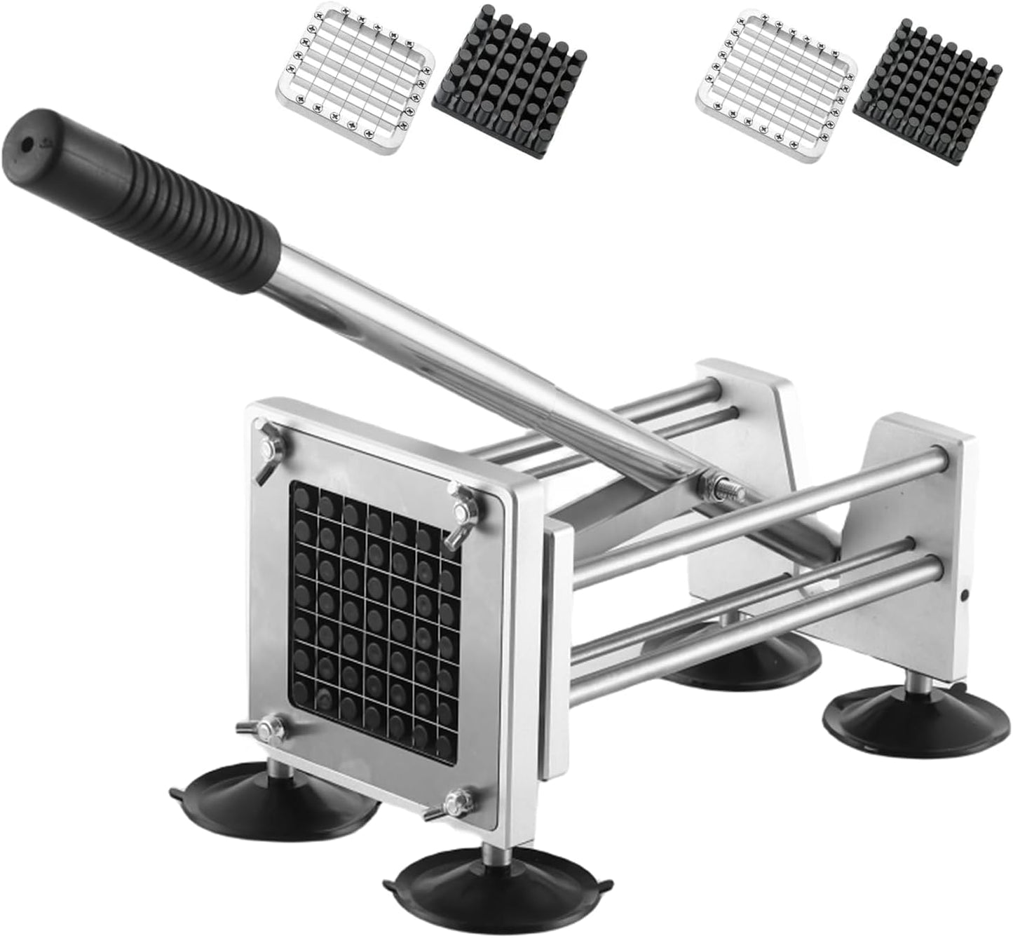 French Fry Cutter，Professional Stainless Steel Potato Cutter， Press Fries with 1/2-Inch and 3/8-Inch Blade Great for Potatoes