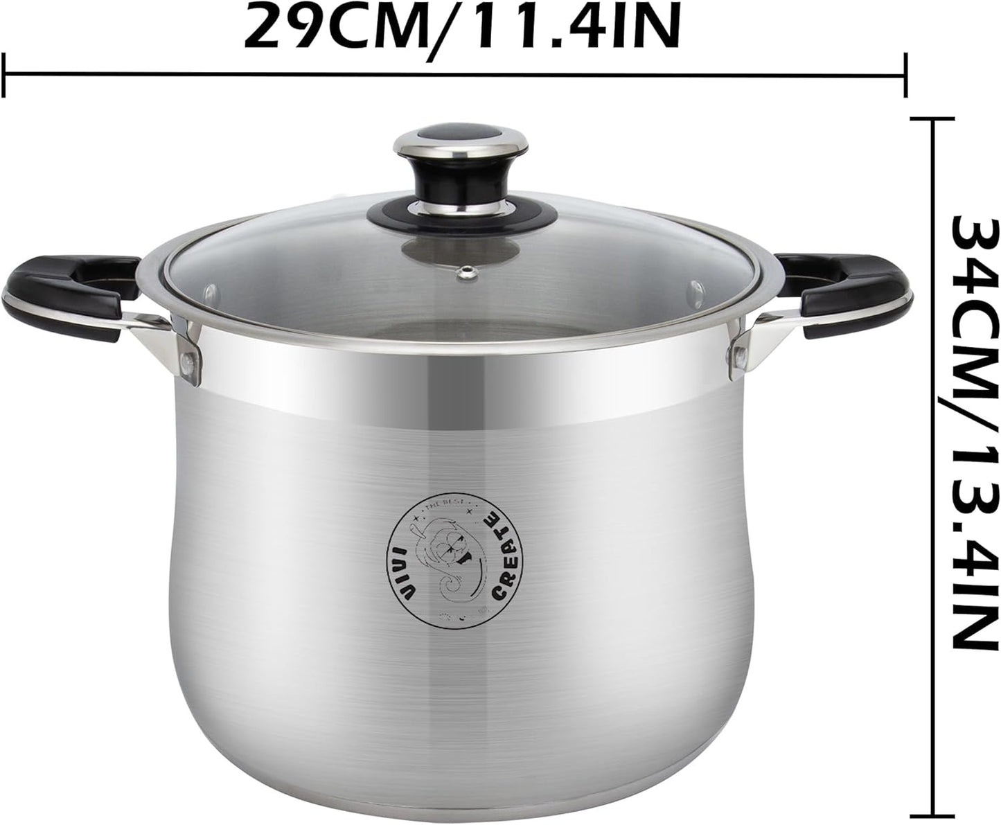 Vivicreate Stainless Steel Stock Pot with Lid for Induction Cooking Boiling Pasta Stew Soup Large Capacity Cookware Pots with Handles for Kitchen Spaghetti Olla Olla de Acero Inoxidable (27.5 QT)