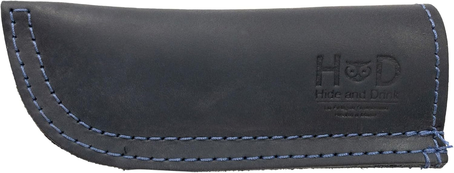 Hide & Drink, Full Grain Leather Hot Handle, Cast Iron Protector, Panhandle Potholder, Double Layered, Double Stitched, Slides On/Off Easily onto Metal Skillet Grips, Handmade, Slate Blue