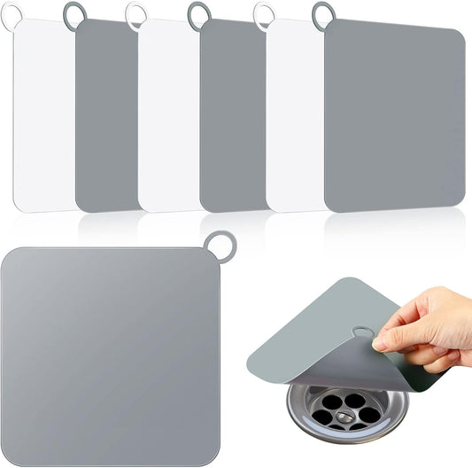 Yinkin 6 Pcs Drain Covers to Keep Bugs Out Silicone Shower Floor Tub Stoppers Bathtub Drain Stoppers Sewer Anti-Odor Mats Deodorizing Plugs for Bathroom(6 x 6 Inch,Square,Grey and White)