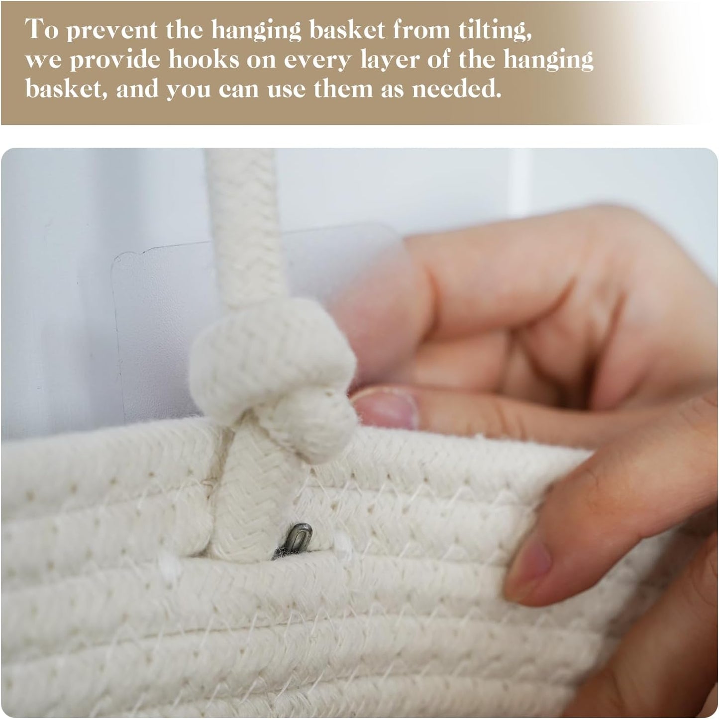 TeoKJ 3-Tier Hanging Baskets for Storage with Pearl Button Strap, Over The Door Storage Baskets for Bathroom, Bedroom, Closet, Door Storage Organizer for Decoration, White