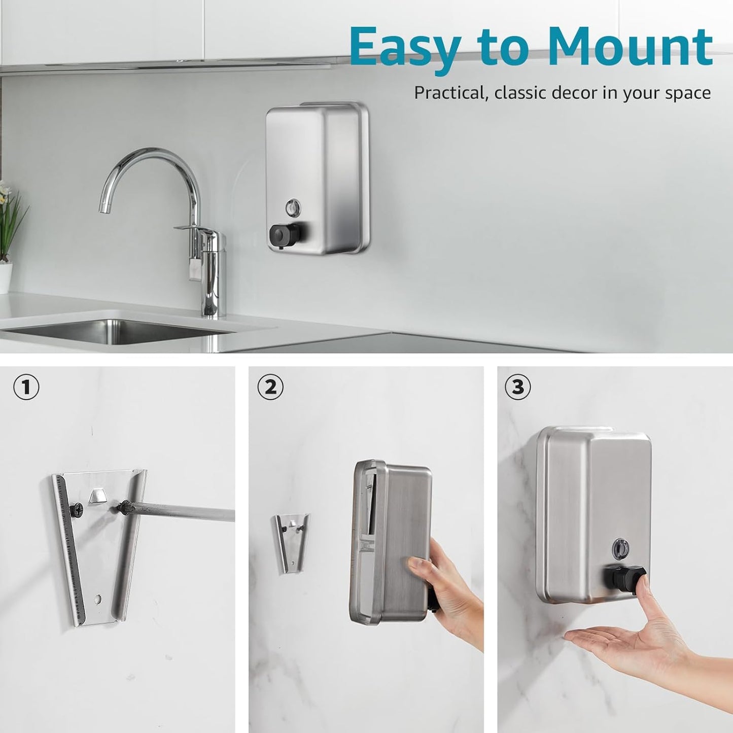 Commercial Wall Mount Soap Dispenser - Stainless Steel Bathroom Hand Soap 38.8oz Liquid - Anti-Leak Pump and Large Capacity Brushed Refillable
