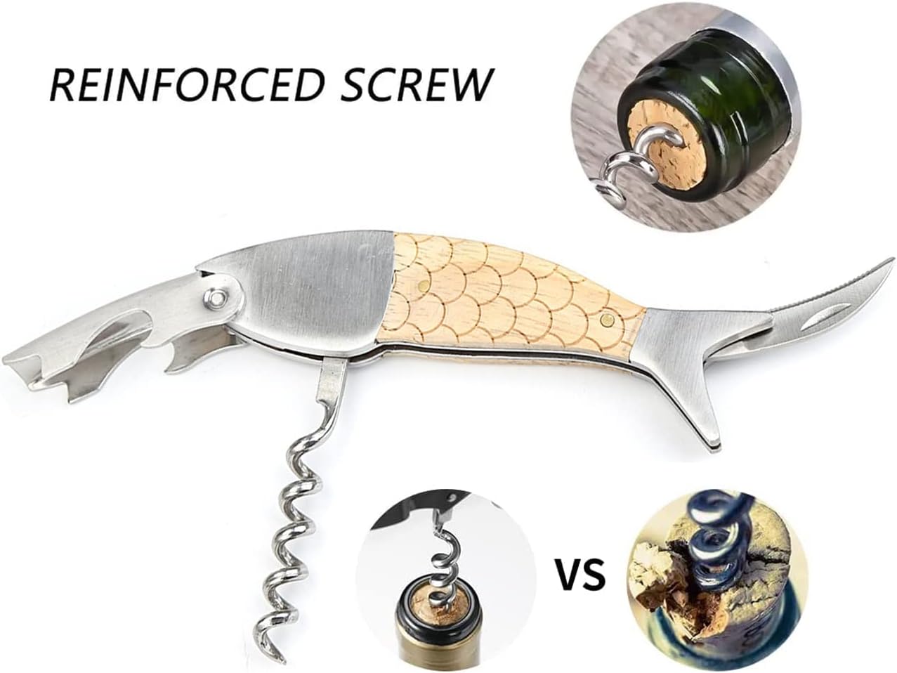 Unique Fish Corkscrew, Professional Waiters Corkscrew Wine Key Bottle Opener,Manual Wine Key for Servers, Waiters, Bartenders and Home Use