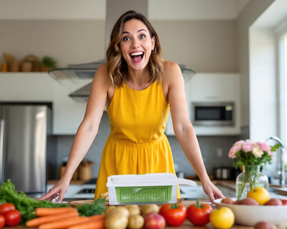 Pro Vegetable Chopper, Professional Mandoline Slicer for Kitchen, Veggie Chopper, Vegetable Slicer with Stainless Steel Blades, Food Chopper with Container, French Fry Cutter By Zôco Smart