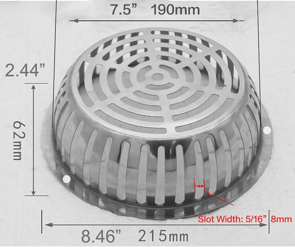 SUS304 Stainless Steel Roof Dome Drain Cover Strainer Anti-Clogging Atrium Grate 2pcs/pk (Φ: 8.5 inch)