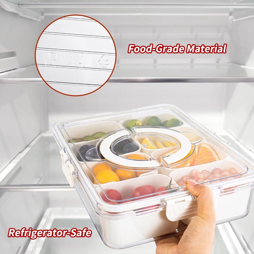 Snack Box Container, 2 Pack Divided Serving Tray with Lid and Handle Snackle Box Container, Snack Organizer for Adults Fruit, Veggie, Perfect for Party, Entertaining