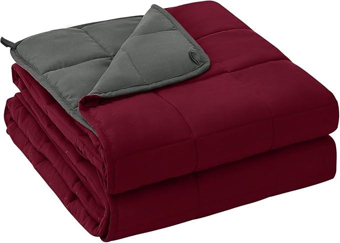 yescool Weighted Blanket for Adults (20 lbs, 48" x 72", Red Grey) Cooling Heavy Blanket for Sleeping Perfect for 110-130 lbs, Twin Size Breathable Blanket with Premium Glass Bead, Machine Washable