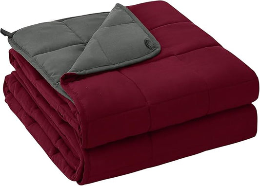 yescool Weighted Blanket for Adults (20 lbs, 48" x 72", Red Grey) Cooling Heavy Blanket for Sleeping Perfect for 110-130 lbs, Twin Size Breathable Blanket with Premium Glass Bead, Machine Washable