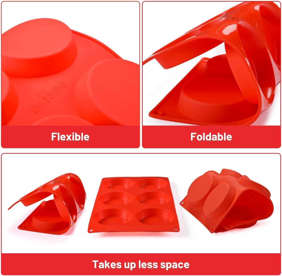 CAKETIME Silicone Egg Molds, 3 Inch Muffin Top Pan 4 Pack Nonstick for Baking English Muffin, Whoopie Pie, Corn Bread, Egg bite, Breakfast Sandwiches