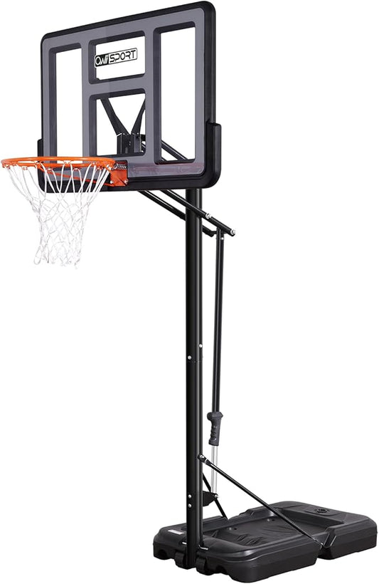 Portable Basketball Hoop Outdoor, 4.8-10FT Height Adjustable Basketball Hoop Goal System with 44-48 Inch Impact Backboard and Portable Wheels for Adults