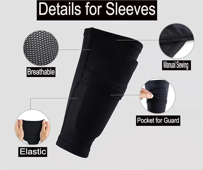 Soccer Shin Guards for Kid Youth Teen Adult - Shin Guards Sleeves with Inserted Pocket Cushion Protection Reduce Shocks and Injuries for TeamSports