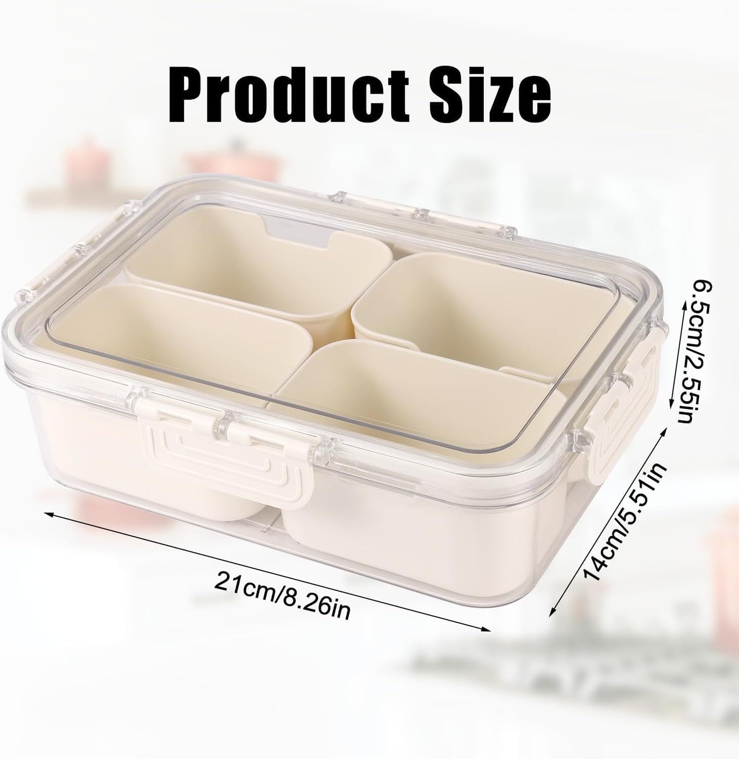 Snack Box Container, 4 Compartments Divided Serving Tray with Lid, Snackle Box Container, Snack Organizer for Fruit, Veggie, Perfect for Party, Entertaining