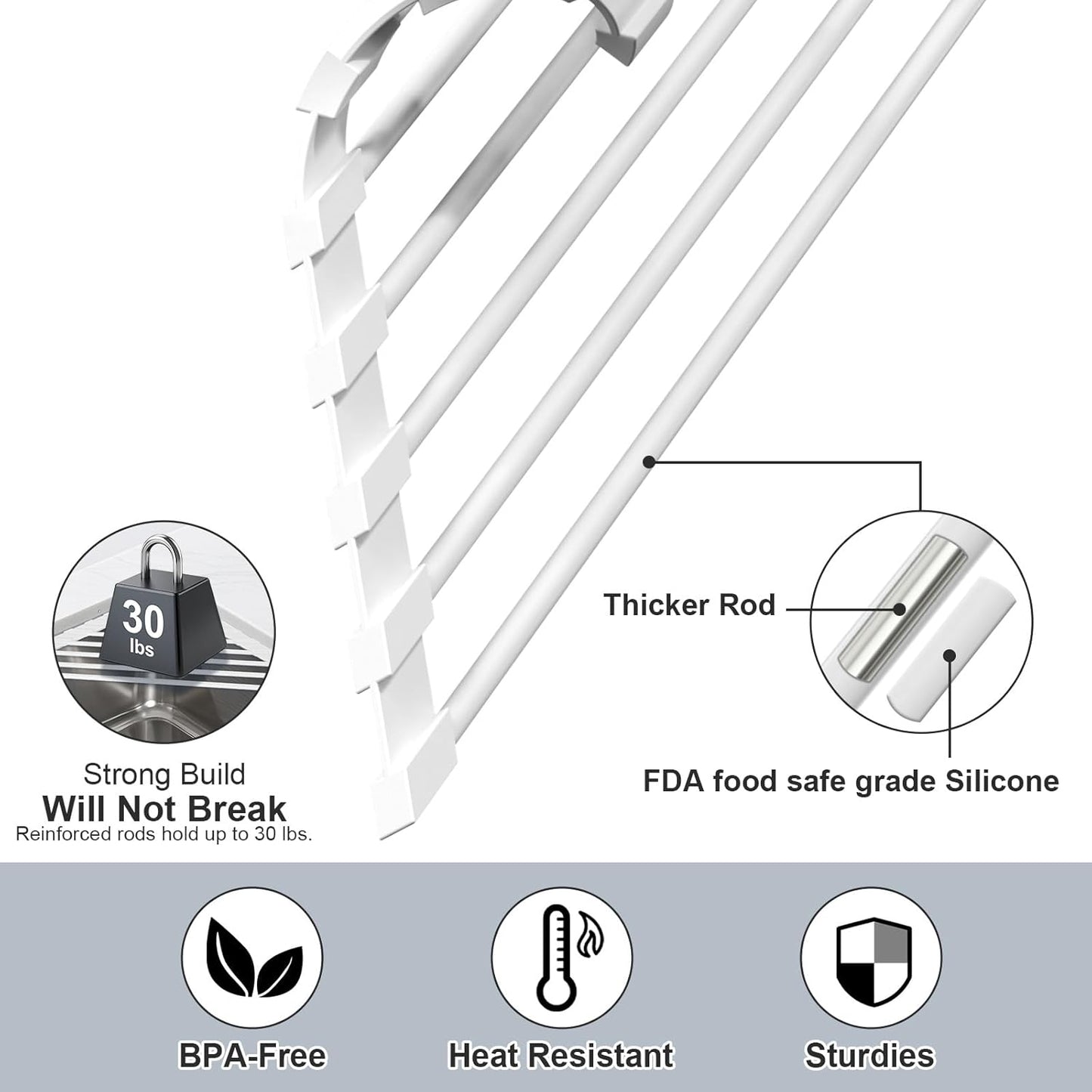Triangular Sink Rack, Multi-Functional Rack Above The countertop, Foldable Sink Drying mat, Heat-Resistant, Non-Slip, and Rust-Proof Dish Rack (White)