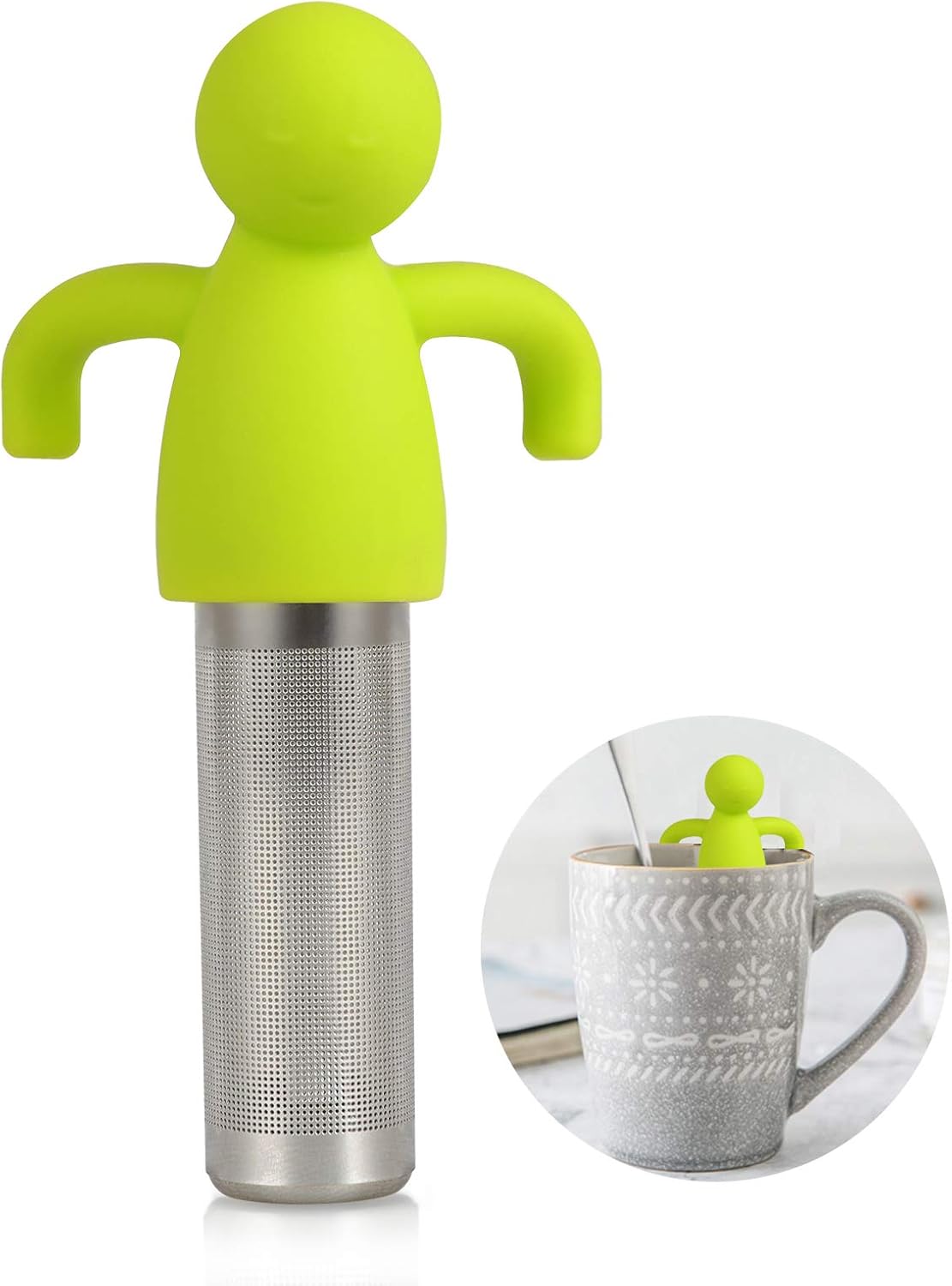 Tea Infuser for Loose Tea Extra Fine Mesh Tea Steeper with Cute Design Tea Strainer Ball with Silicone Handle for Tea Cup Mug, Stainless steel Green