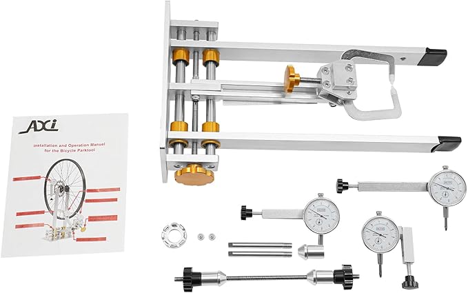 Bicycle Wheel Truing Stand, Foldable Bike Repair Truing Bearing Stand with 3 High-Precision Gauges & Fixing Rod, Professional Bicycle Wheel Repair Steel Bearing Bracket Rim for Wheels up to 10"-29"