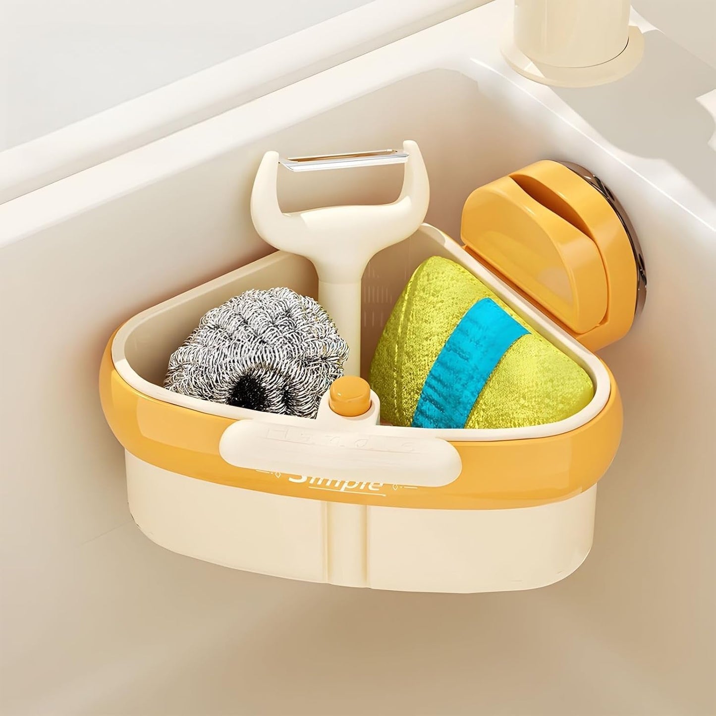 Suction Cup Sink Corner Rack 2026 Upgrade Corner Sink Strainer Basket Automatic Dumping Suction Cup Press Sinks Drainer Basket Faucet Sponge Storage Rack Food Waste Catcher for Sink (1PC - Green)