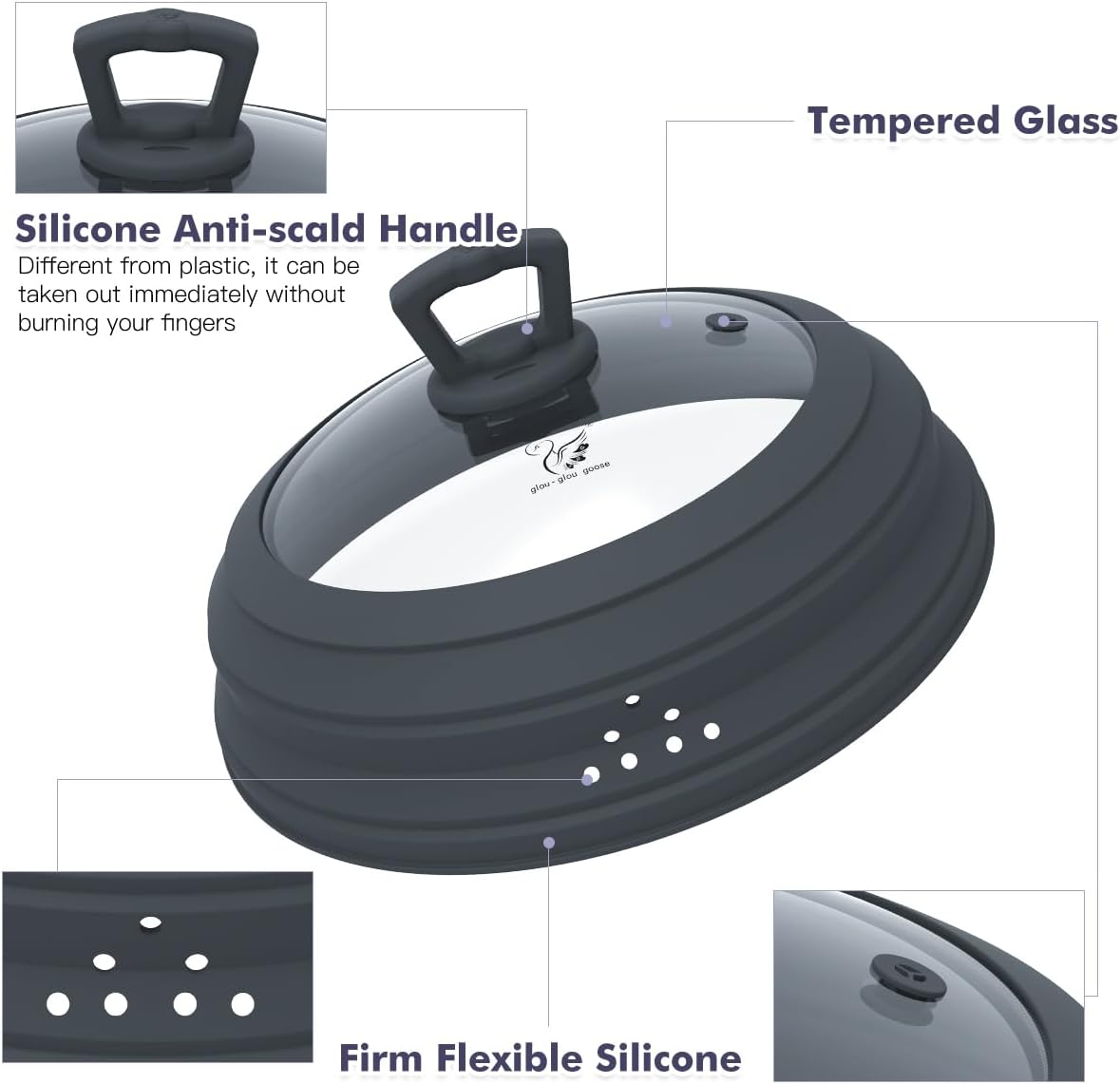 Microwave Splatter Cover Vented Glass Splatter Guard Lid with Collapsible Silicone for Food as Pot Covers 11.8 inch Large Plate for 6 7 8 9 10 11 inch Plate Bowl