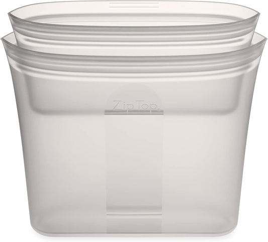 Zip Top Reusable Food Storage Bags | 2 Bag Set [Gray] | Silicone Meal Prep Container | Microwave, Dishwasher and Freezer Safe | Made in the USA