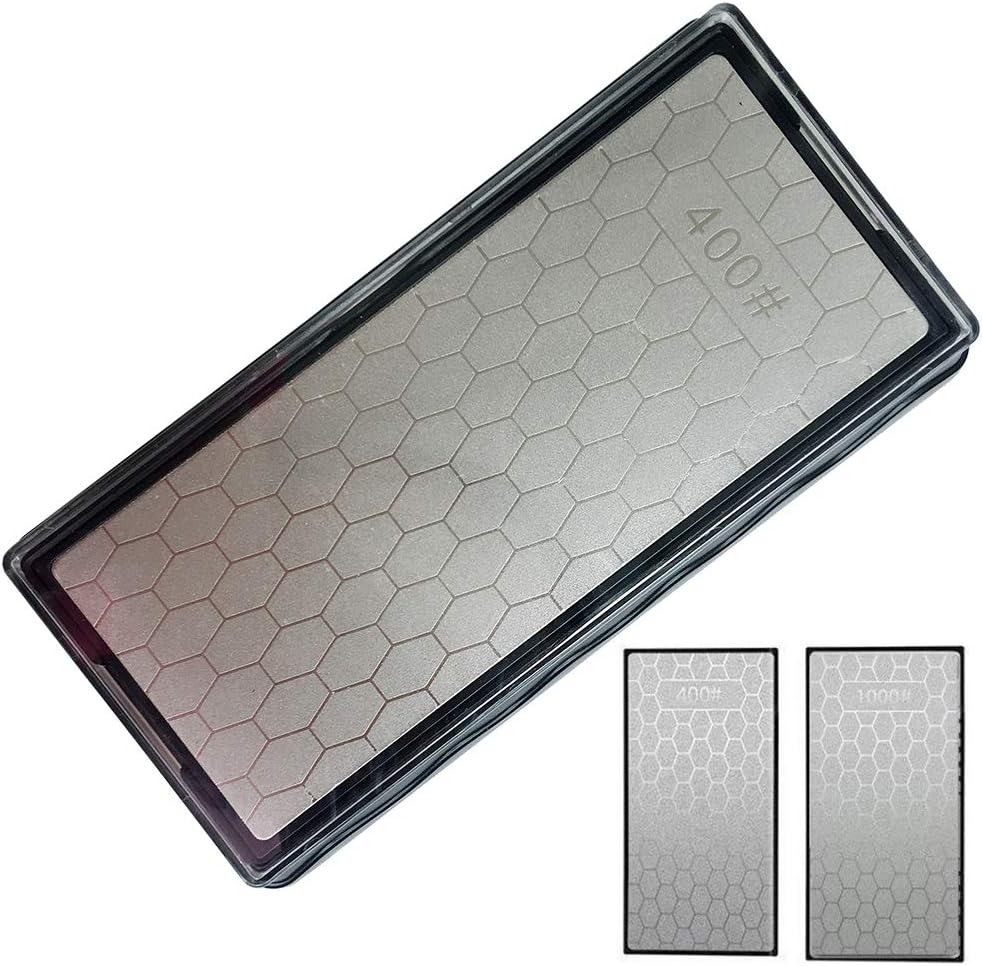 Double-sided Diamond Sharpening Stone, Knife Sharpener Stone diamond sharpener Honeycomb Surface Plate with Non-slip Base for Scissors Knives Outdoor Kitchen Sharpen Tools (400/1000 Grit)