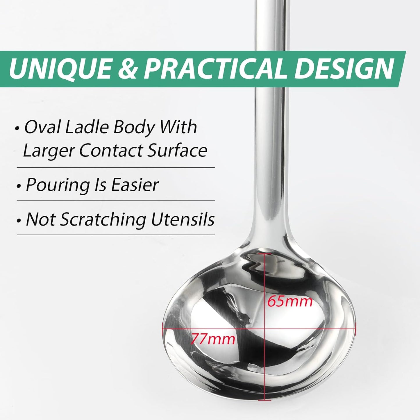 Soup Ladle, 2 oz Ladle Stainless Steel for Serving and Cooking, Small Ladles Spoon with Heat-proof Handle, Durable Construction, 13.4 inch, Silver