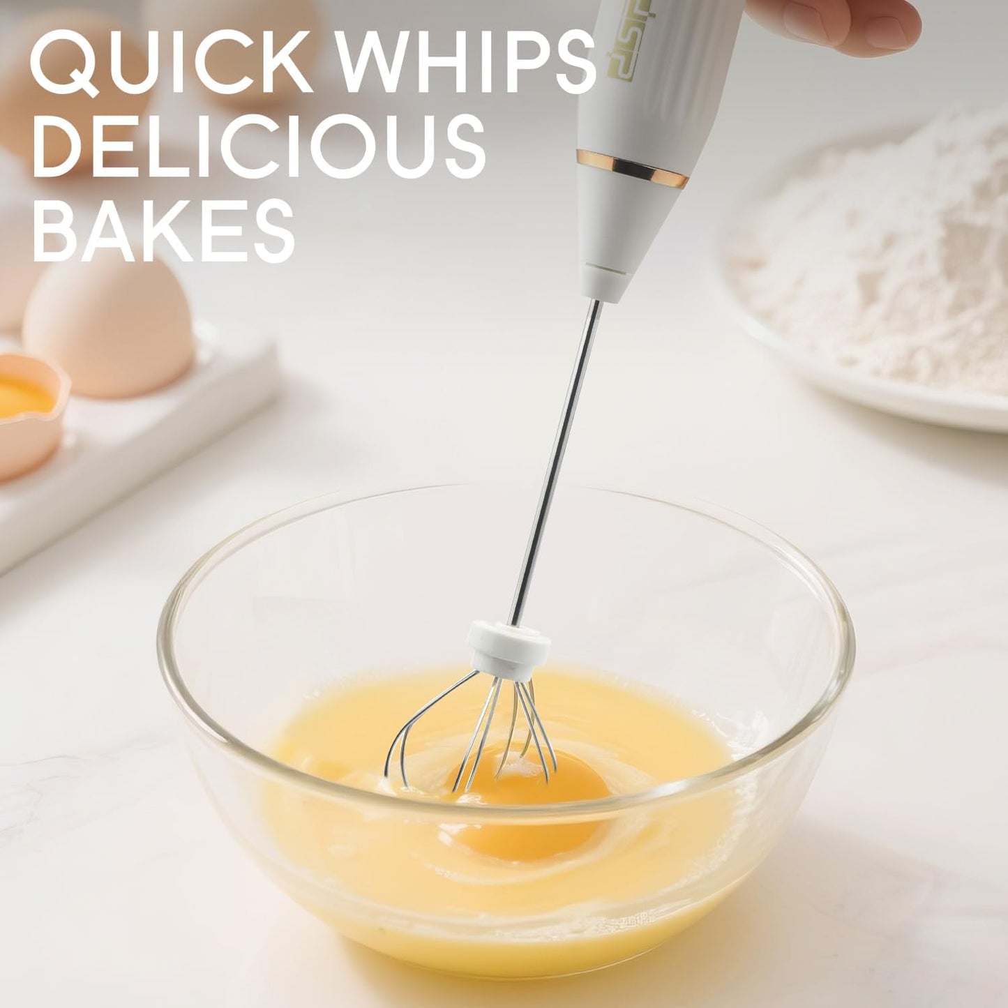 DSP Electric Whisk Rechargeable with Egg whisk milk frothing bar, 3 Speed Adjustable, Milk Frother Handheld for Latte, Cappuccino (White)