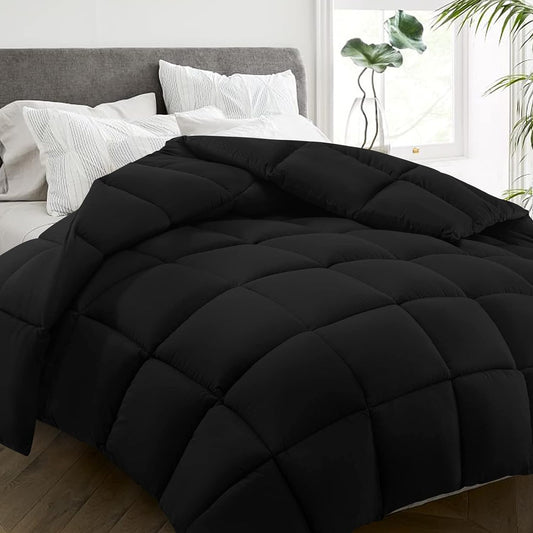 HYLEORY All Season Full Size Bed Comforter - Cooling Down Alternative Quilted Duvet Insert with Corner Tabs - Winter Warm - Machine Washable - Black