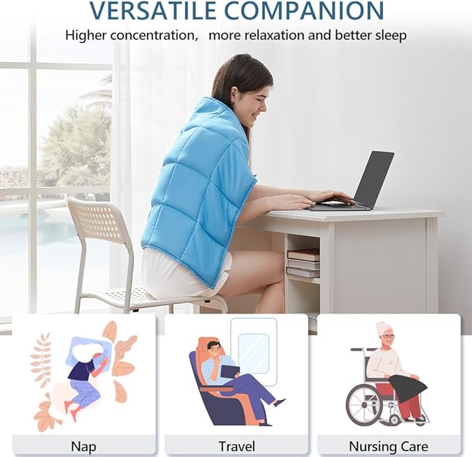 L'AGRATY Weighted Lap Pad 7lb: Small Weighted Blanket for Adults - Cooling Portable Travel Blanket for Relaxation Sleeping - Washable All-Season (29" x 24")