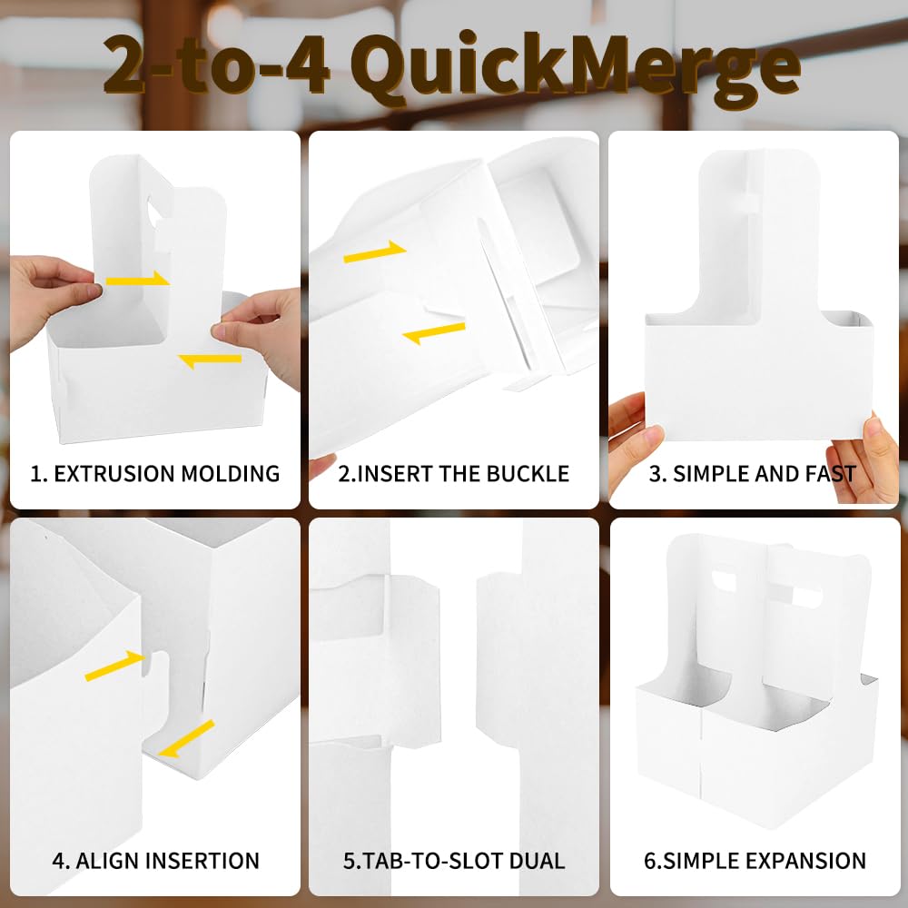 Bodaon 2 Cup Drink Carrier with Handle, 15 Pcs Cardboard Cup Holders, Disposable Drink Carriers for Delivery, Kraft Paper Coffee Cup Holder to Go, Take Out Cup Carriers for Hot/Cold Drinks